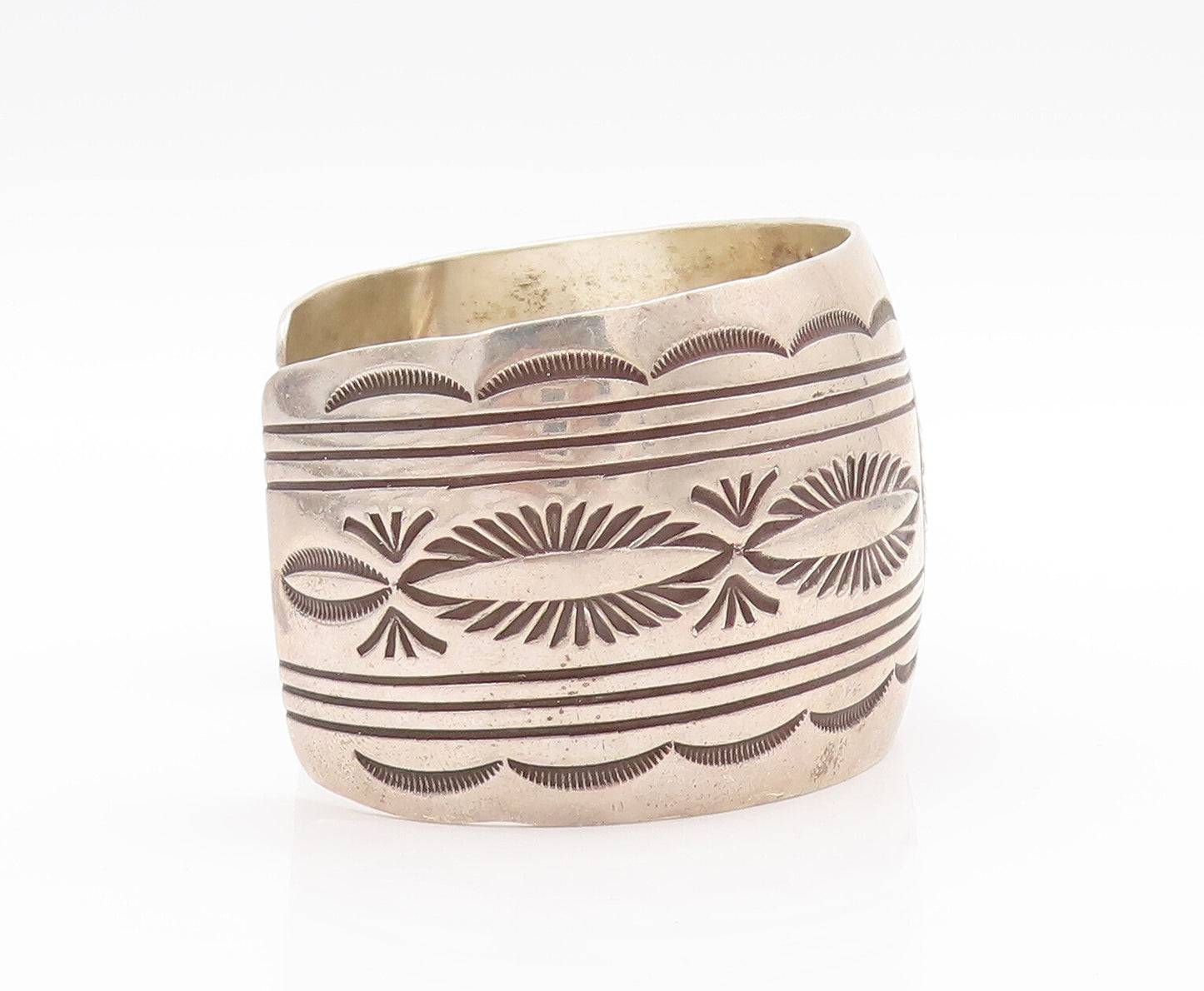925 Sterling Silver Vintage Watch Cuff NAVAJO Solid Trible Design Carved  TR3772
