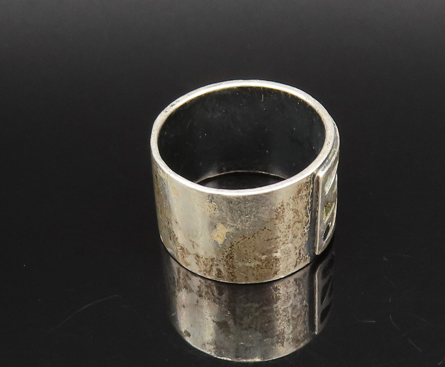 925 Sterling Silver  Vintage Carved Multi Shape Band Ring Sz 7.5  RG25927