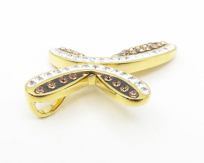 925 Sterling Silver  Topaz & Citrine Two Tone Religious Cross Pendant  PT9305