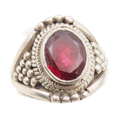 925 Sterling Silver Vintage Ring Faceted Amethyst Beaded Band  Sz 5.5  RG34029
