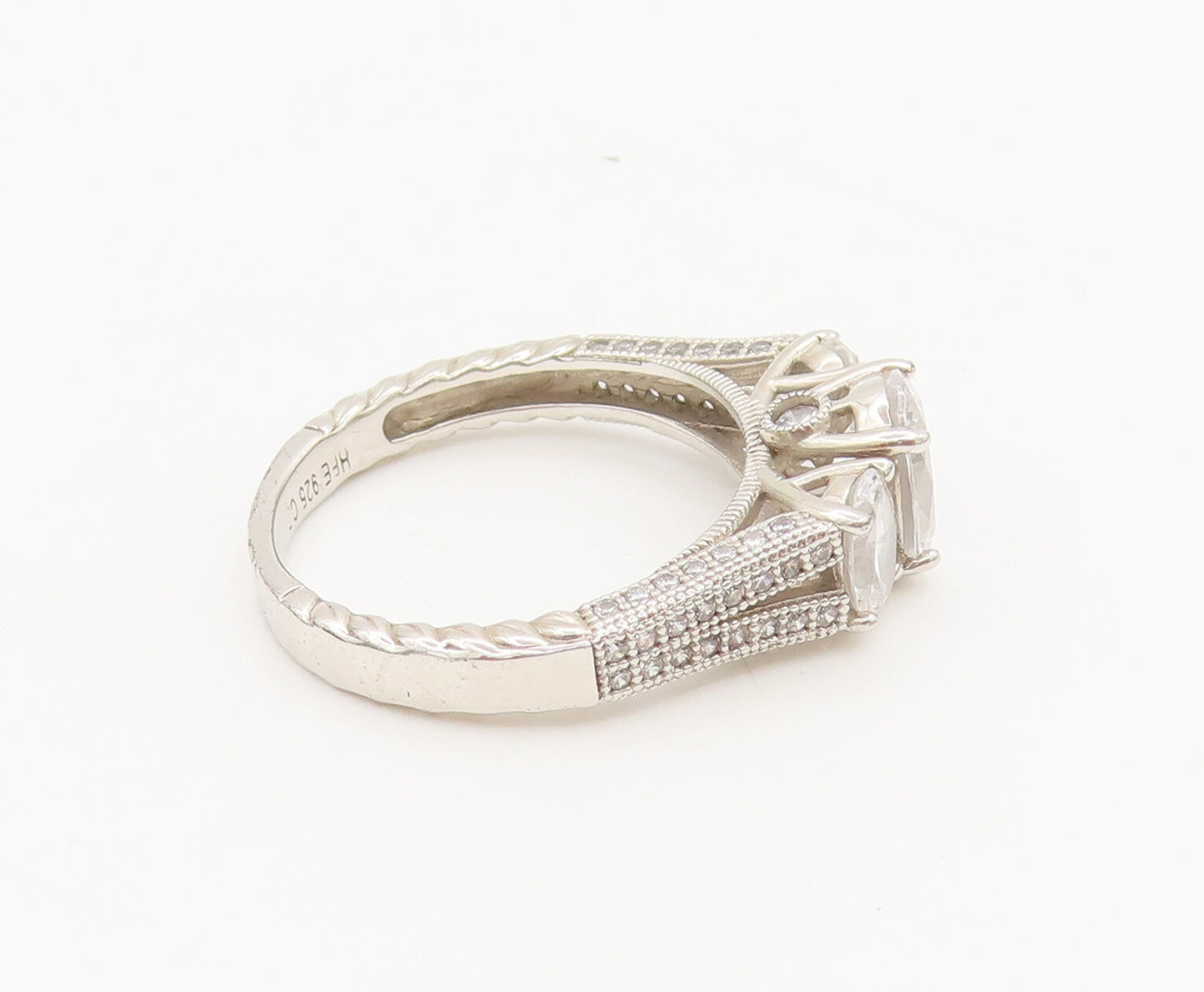 925 Sterling Silver  Vintage 3 CZ Stone Princess Wedding Ring Sz 8.25  RG26778