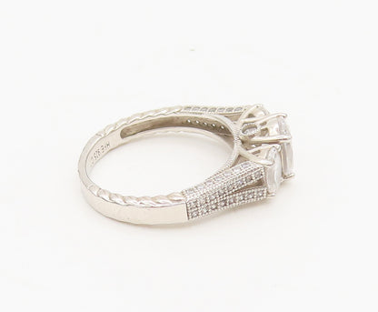 925 Sterling Silver  Vintage 3 CZ Stone Princess Wedding Ring Sz 8.25  RG26778