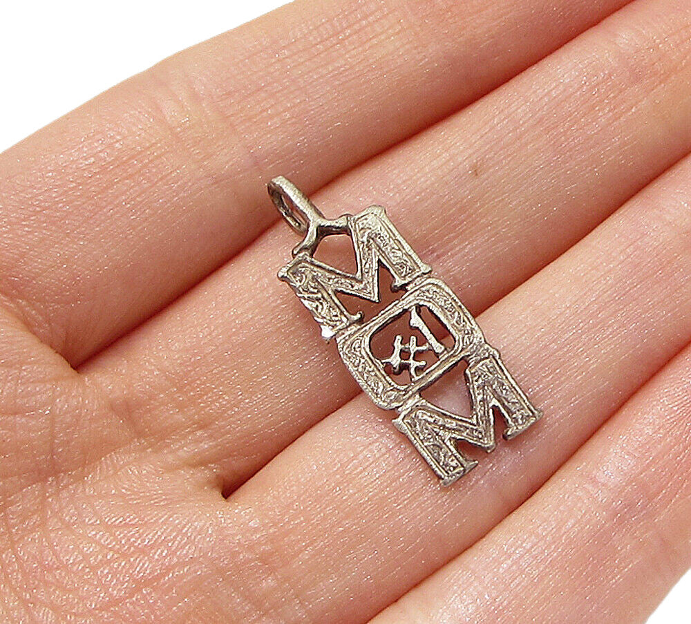 925 Sterling Silver  Vintage Number 1 Mom Drop Pendant  PT2241