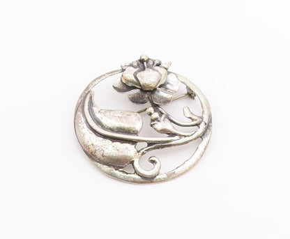 925 Sterling Silver  Vintage Antique Floral Swirl Round Brooch Pin  BP7047