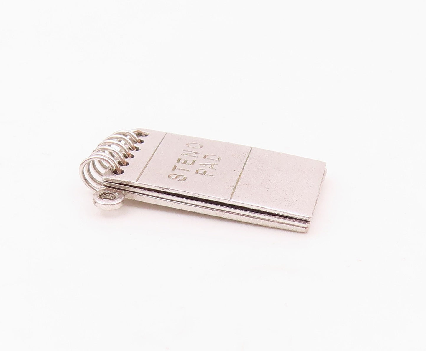 925 Sterling Silver  Vintage Etched Steno Pad Notebook Pendant (OPENS) PT20822
