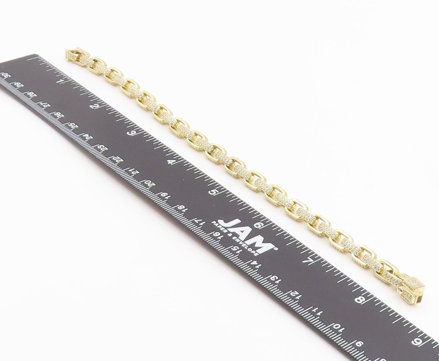 925 Sterling Silver Vintage Bracelet Gold Plated CZ Interlocking Square  BT12194