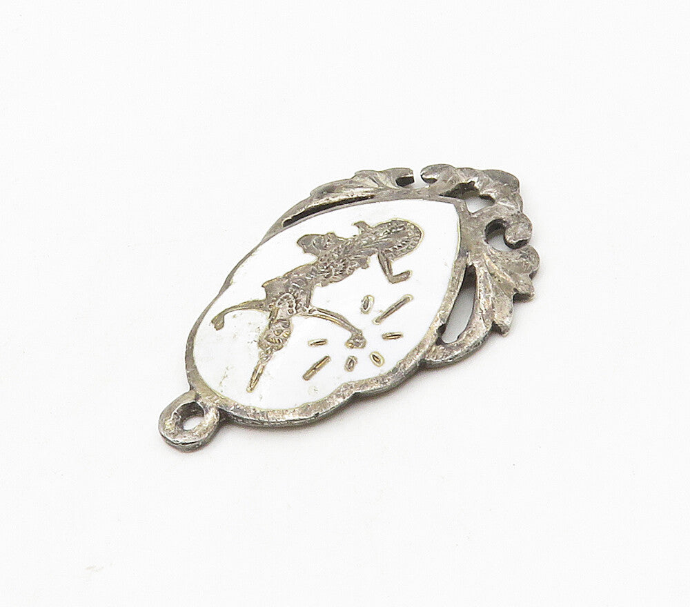 SIAM 925 Sterling Silver  Vintage White Enamel Niello Dancer Pendant  PT12218