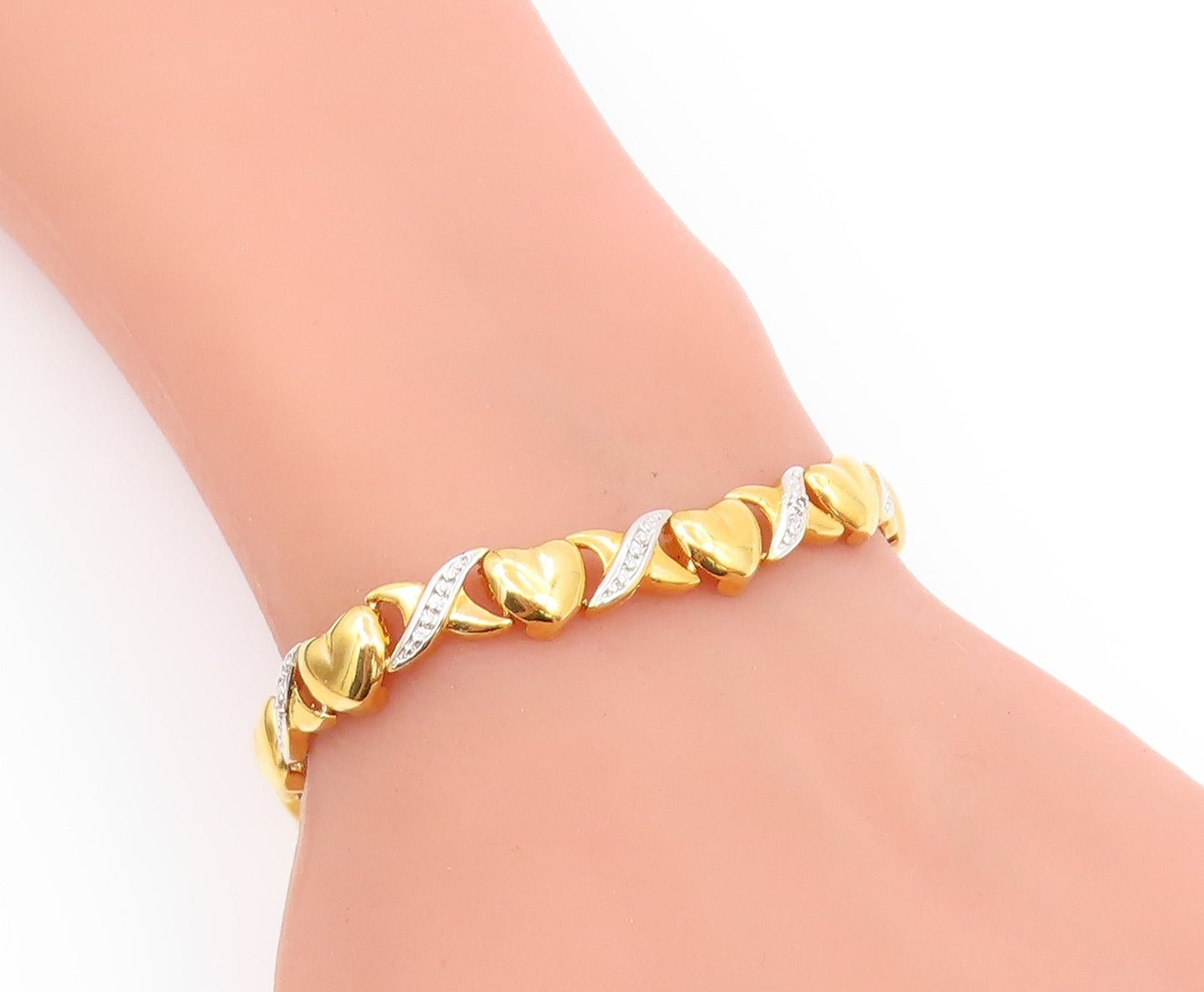 925 Sterling Silver  Genuine Diamonds Love Heart XO Chain Bracelet  BT7548