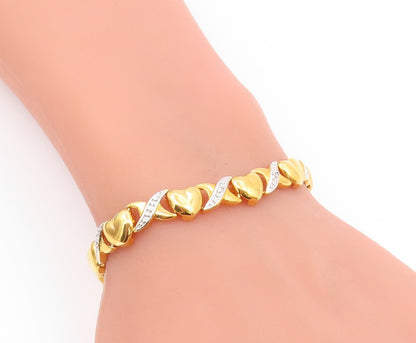 925 Sterling Silver  Genuine Diamonds Love Heart XO Chain Bracelet  BT7548