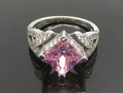 925 Silver  Vintage Fancy Diamond Shaped Cubic Zirconia Ring Sz 8  RG25169