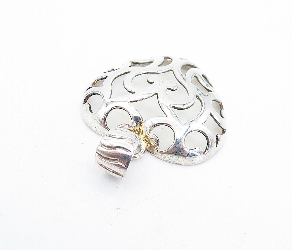 925 Sterling Silver  Shiny Cut Out Swirl Love Heart Dome Pendant  PT5353