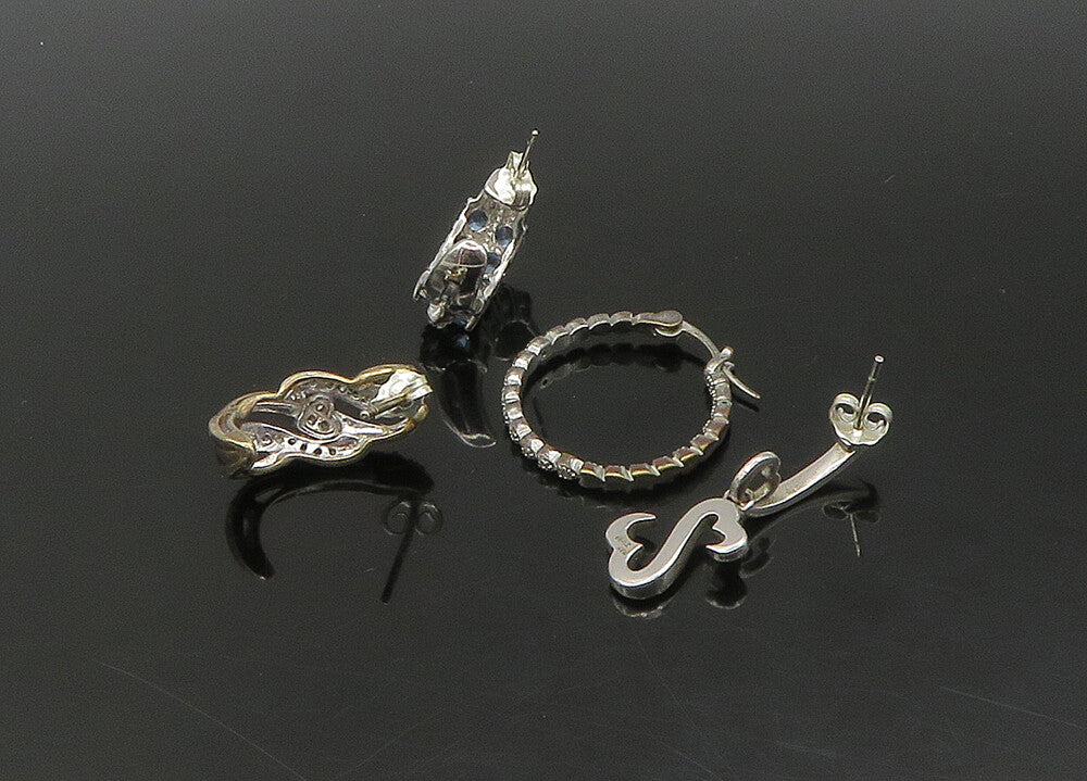 925 Sterling Silver  Vintage Genuine Diamonds Lot Single Earrings  EG11372