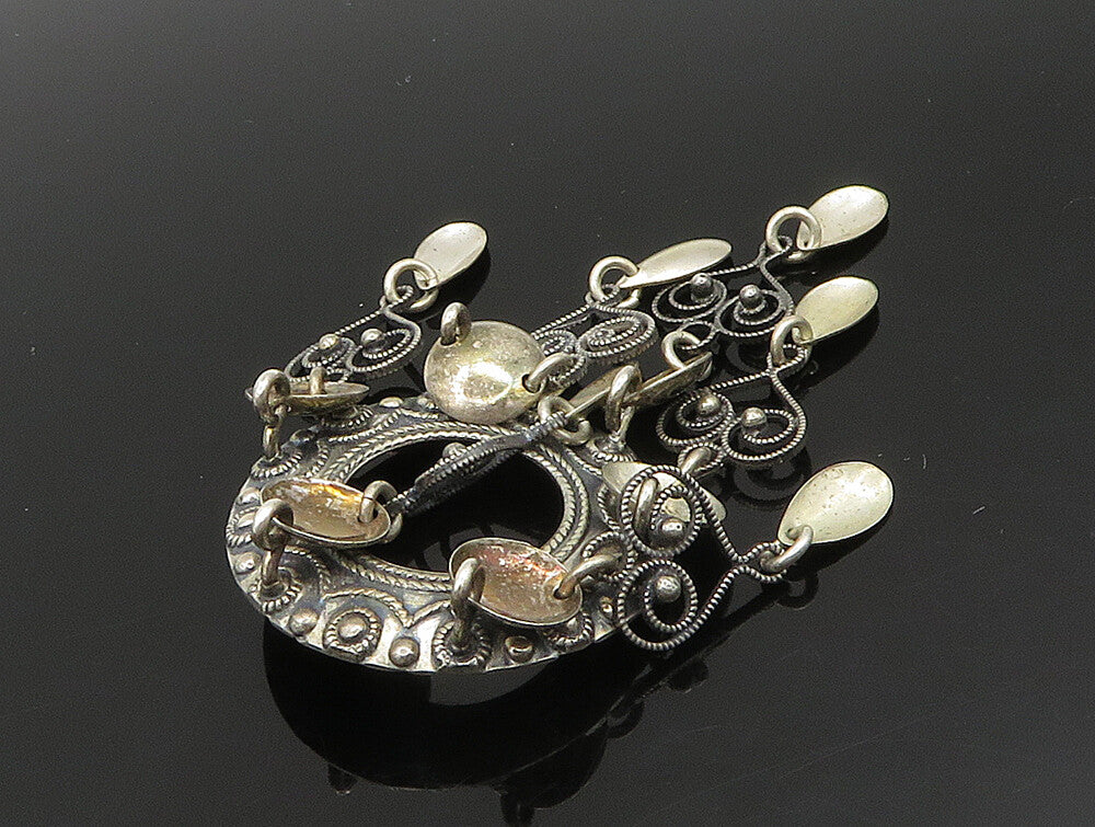 EUROPEAN 925 Silver  Vintage Rope Twist Love Heart Dangle Brooch Pin  BP9457