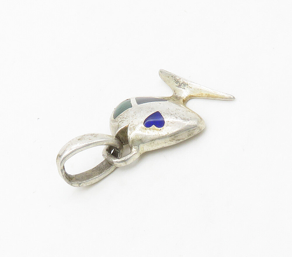 925 Silver  Vintage Lapis Lazuli Black Onyx & Malachite Pendant  PT13158