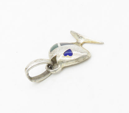 925 Silver  Vintage Lapis Lazuli Black Onyx & Malachite Pendant  PT13158