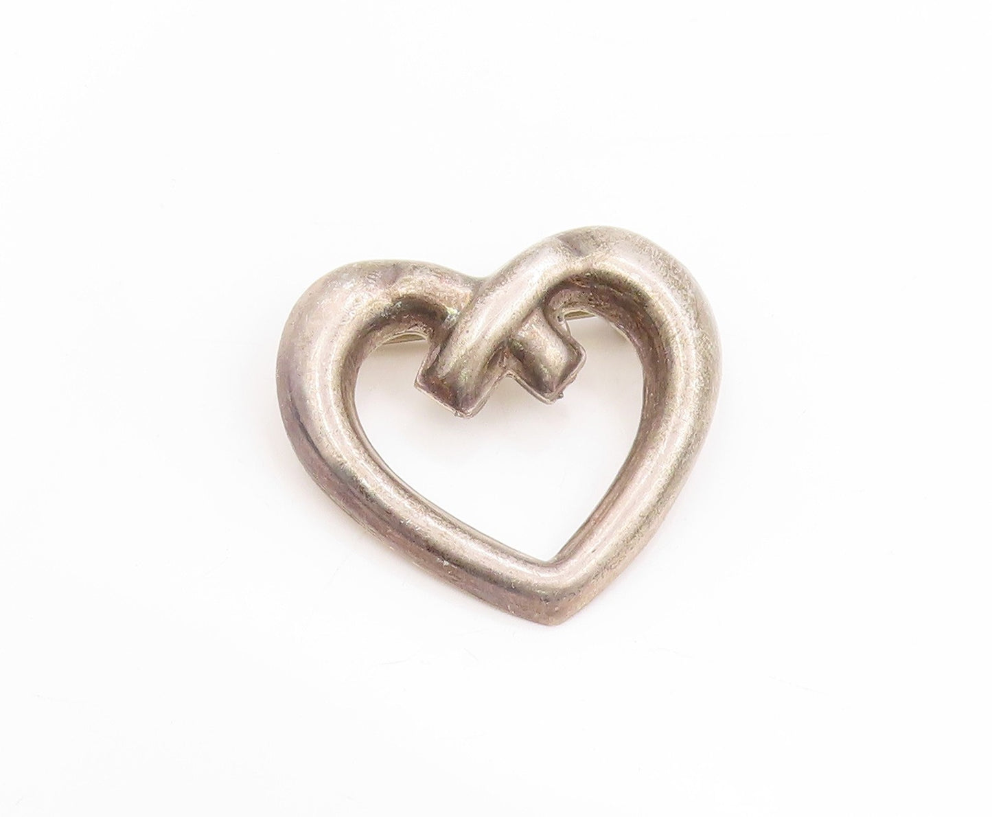 925 Sterling Silver Vintage Brooch MEXICO Intertwined Love Heart Outline BP11915