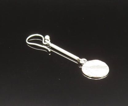 925 Sterling Silver  Vintage Polished Line Rough Disc Dangle Earrings  EG11718