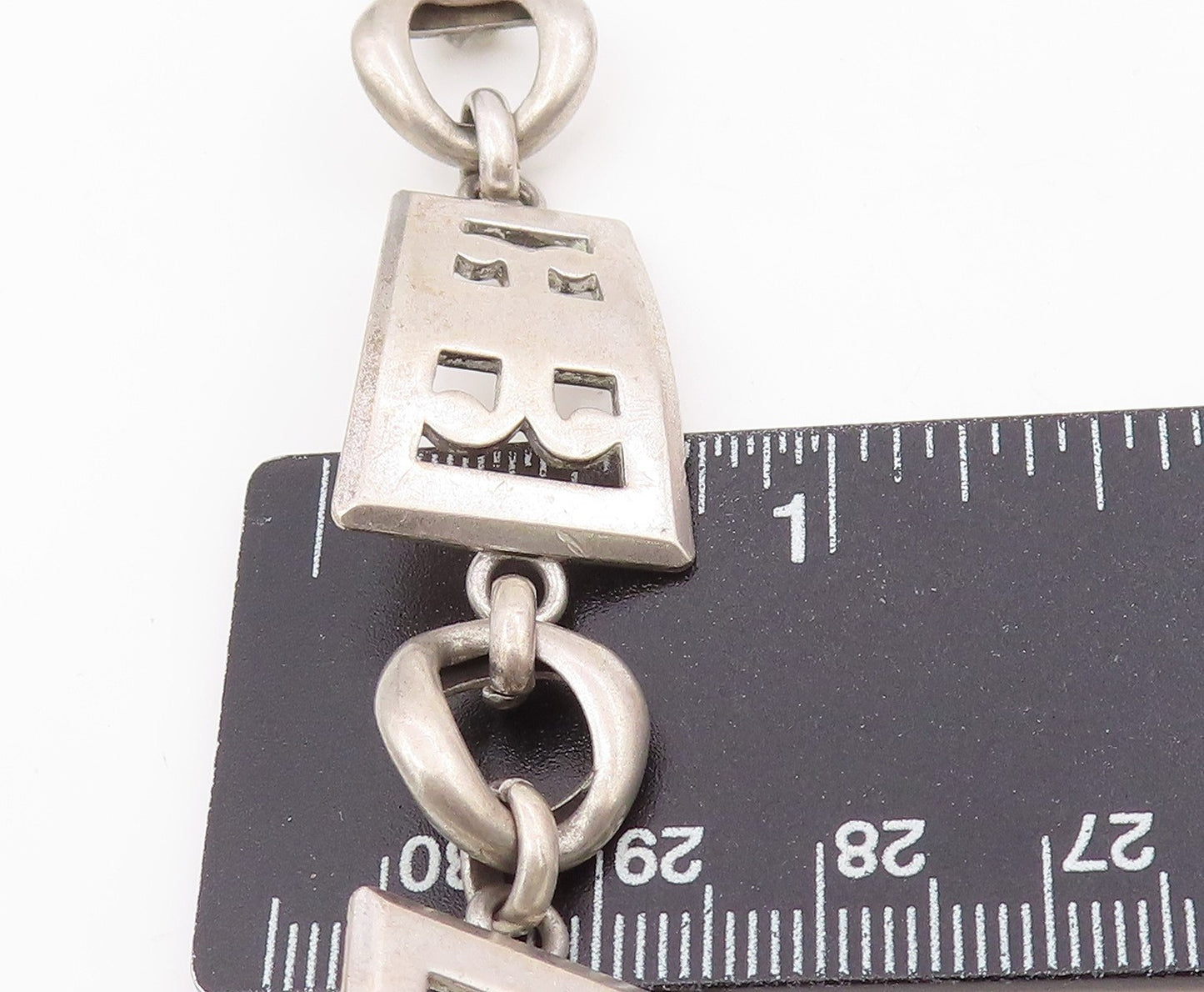 925 Sterling Silver Vintage Bracelet Modernist Cutout Pattern Link  BT11662