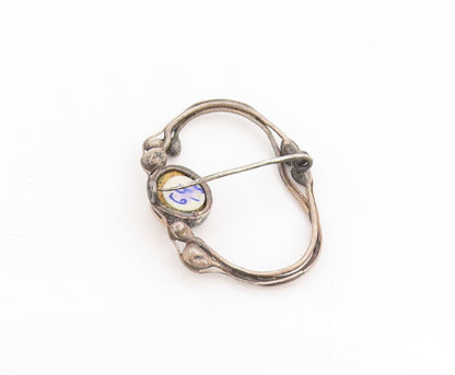 925 Sterling Silver Vintage Brooch Pin Agate Antique Botanical Vines  BP12202