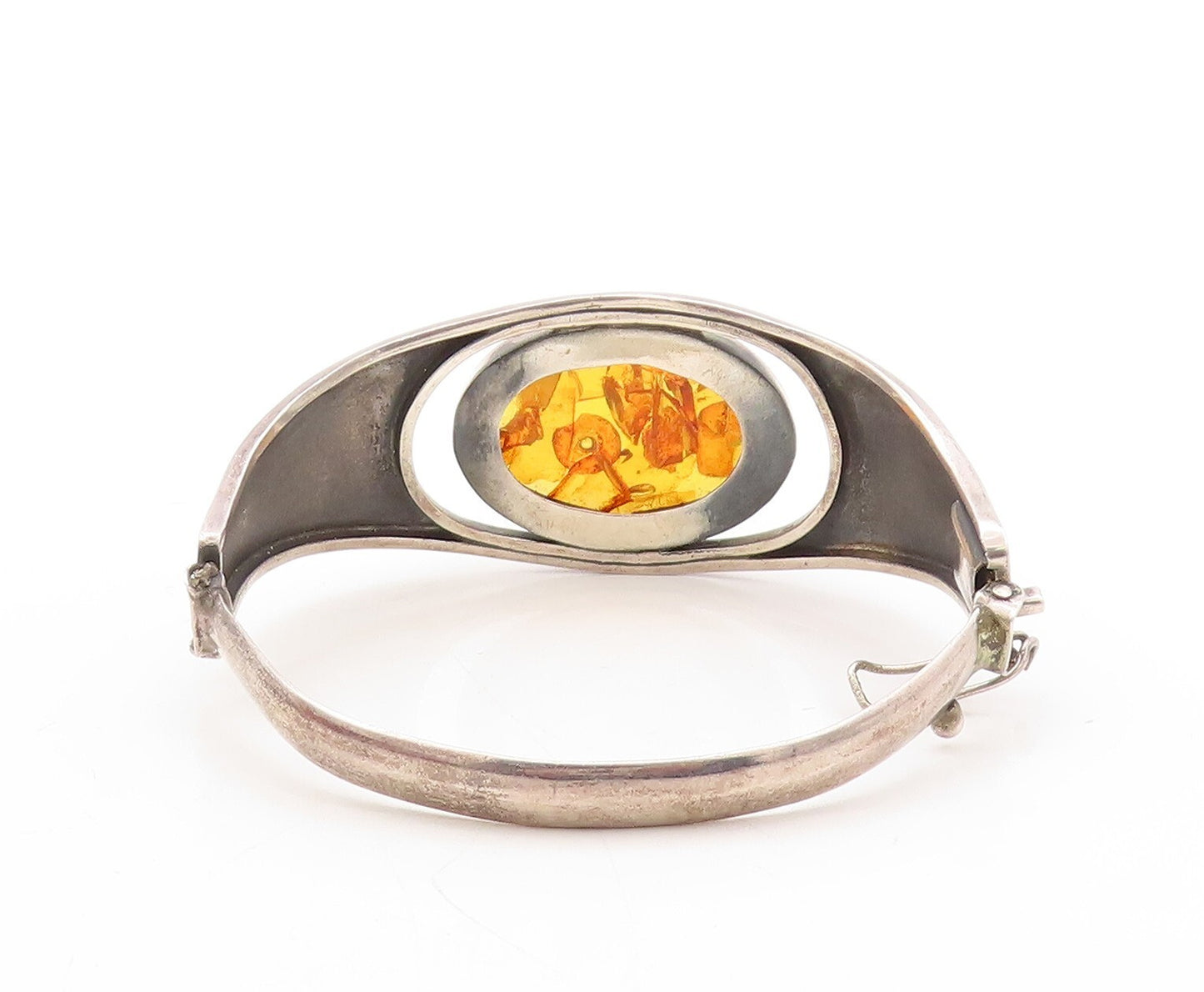 925 Sterling Silver Vintage Bracelet Designer Oval Honey Amber Bangle  BT10910