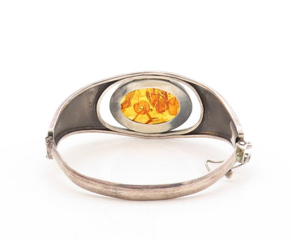 925 Sterling Silver Vintage Bracelet Designer Oval Honey Amber Bangle  BT10910