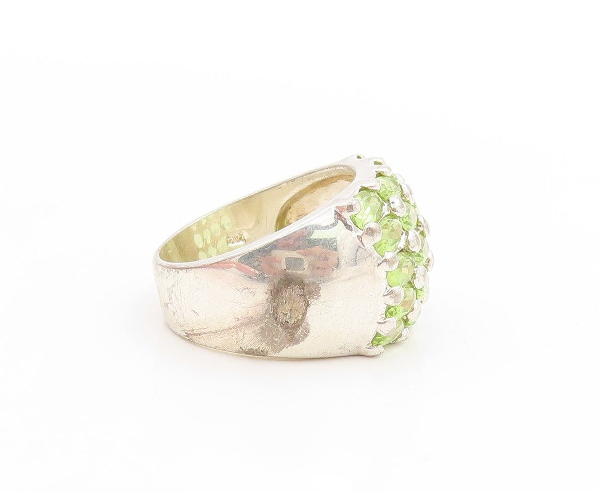 925 Sterling Silver Vintage Ring Oval Cut Peridot Cluster Dome  Sz 11  RG34747