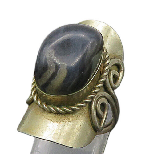 925 Sterling Silver  Vintage Agate Adjustable Cocktail Ring Sz 9  RG22463