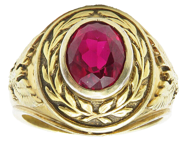 925 Sterling Silver  Lab Ruby US Marines Gold Plated Ring Sz 12  RG10090