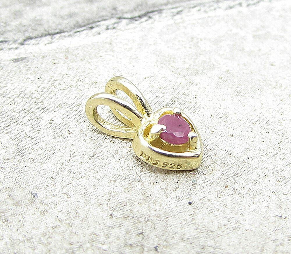 Gold Over 925 Sterling Silver Ruby Love Heart Slider Pendant PT1186