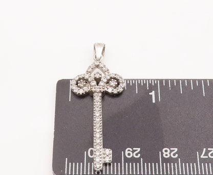 925 Sterling Silver Vintage Pendant Swirly Cutout Carved CZ Inlay Key  PT23102