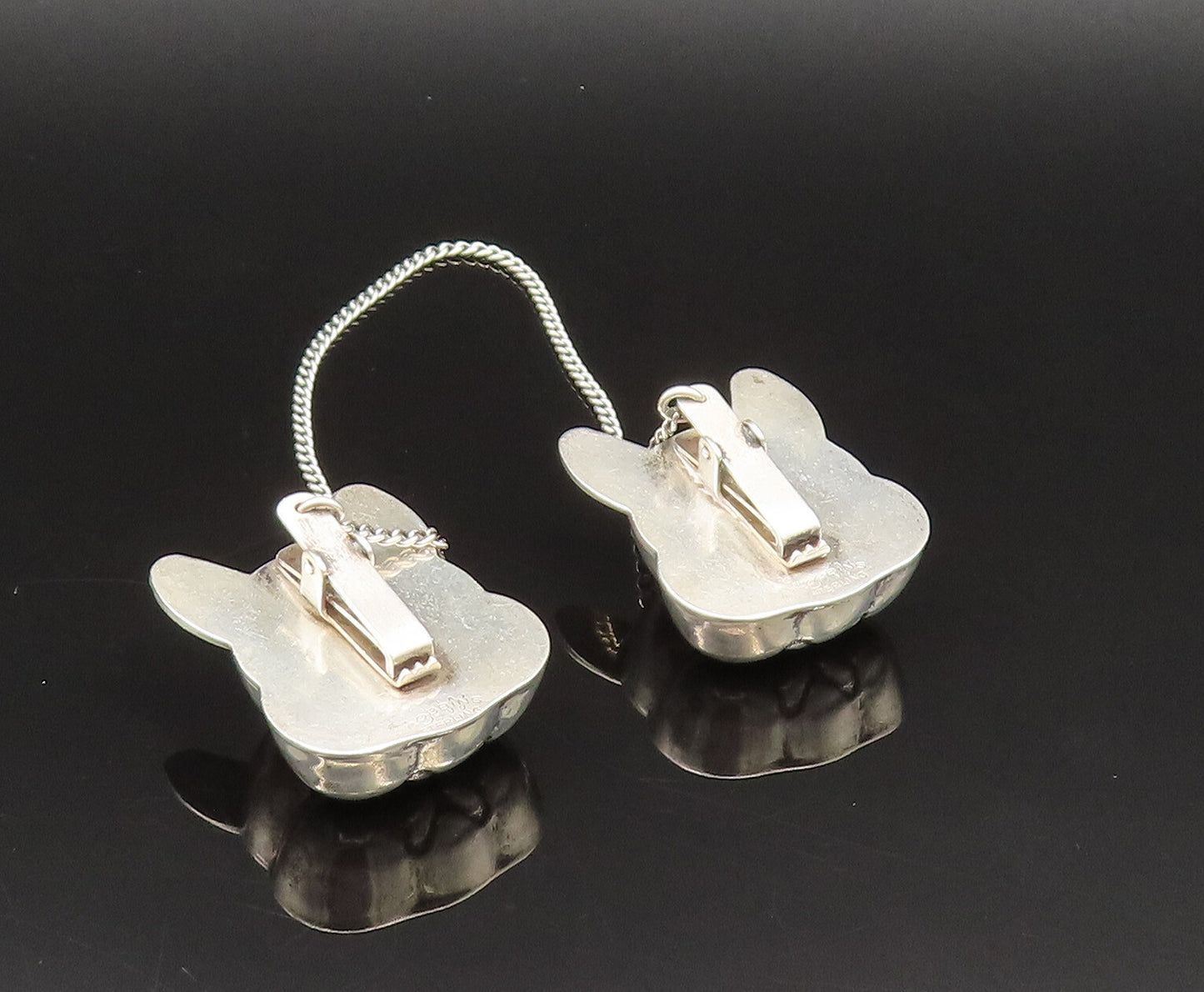ROBBINS 925 Sterling Silver Vintage Cat Head Sweater Guard Or Bib Clip  TR3364