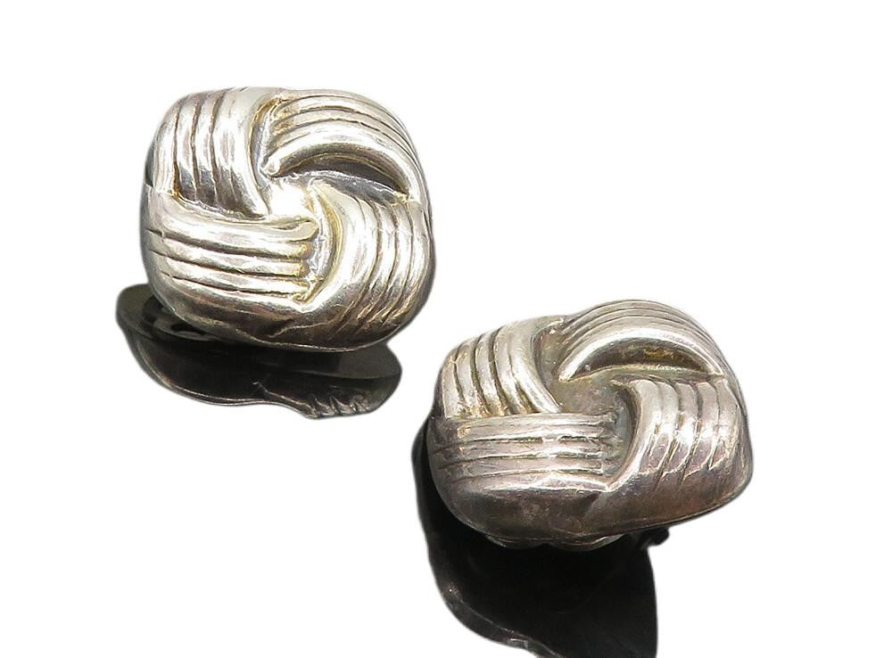 MEXICO 925 Sterling Silver  Vintage Knot Design Non Pierce Earrings  EG4853