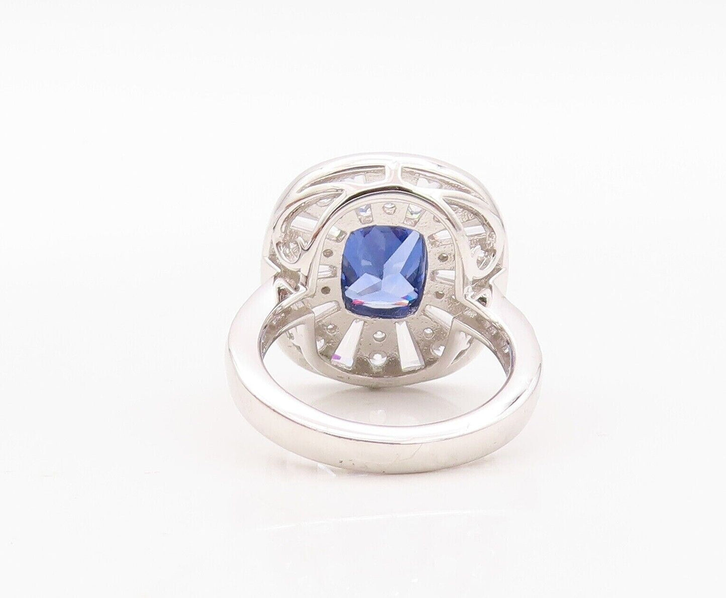 925 Sterling Silver Vintage Ring Blue & White Topaz Floral Inay  Sz 7  RG29931