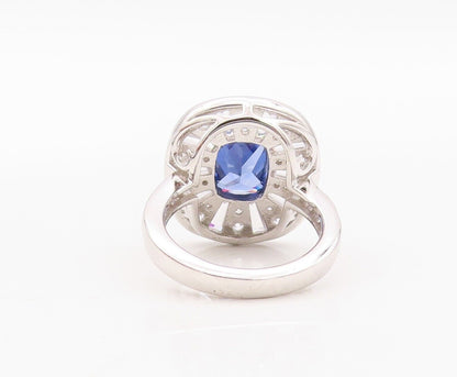 925 Sterling Silver Vintage Ring Blue & White Topaz Floral Inay  Sz 7  RG29931
