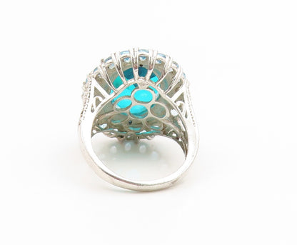 925 Sterling Silver Vintage Ring Large Blue Quartz & Topaz Band  Sz 8  RG35087