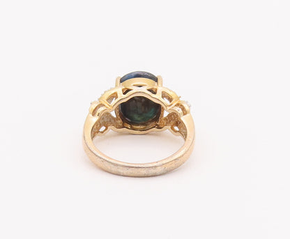 925 Sterling Silver Vintage Ring Gold Plated Oval Sapphire Topaz Sz 7  RG27980