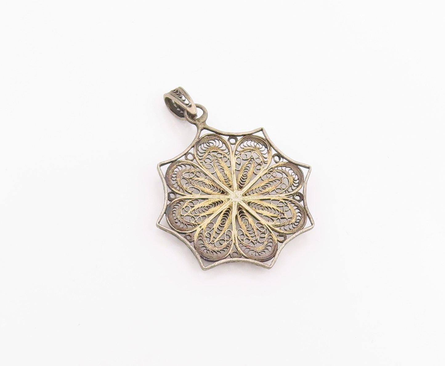 925 Sterling Silver Vintage Pendant Intricate Filigree Floral Blossom  PT26009