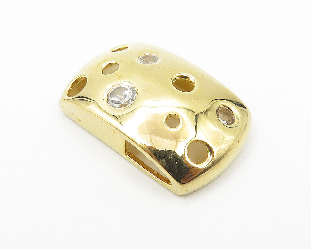 925 Sterling Silver  Topaz Accented Gold Plated Dotted Cutout Pendant  PT8390