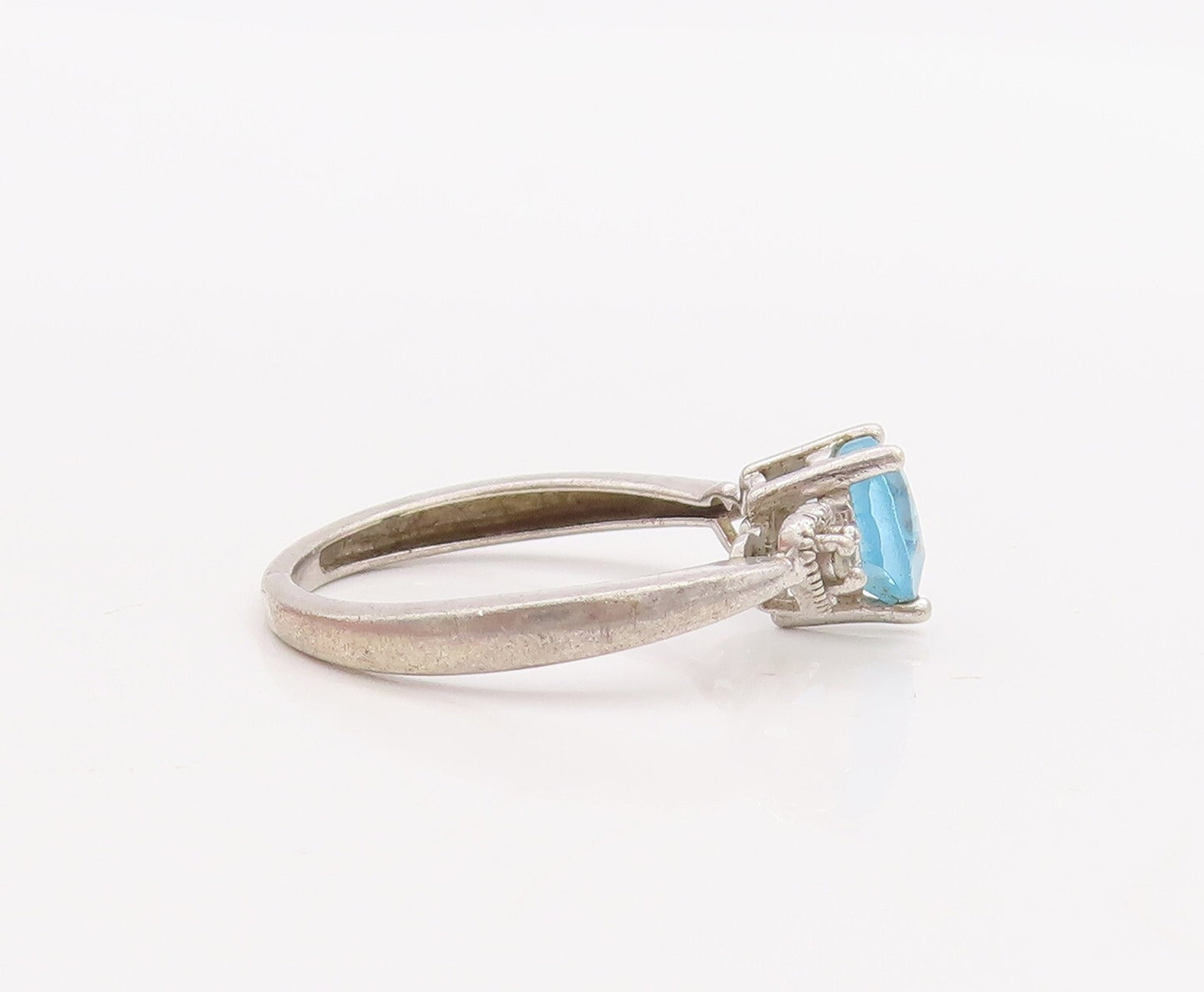 925 Sterling Silver Vintage Ring Designer Heart Cut Two Tone Topz  Sz 7  RG28964