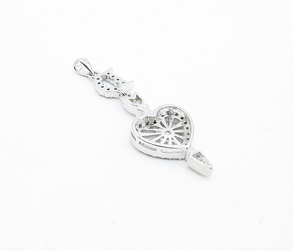 925 Sterling Silver Shiny Topaz Love Heart Bow & Arrow Drop Pendant PT3207