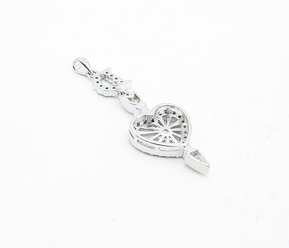 925 Sterling Silver Shiny Topaz Love Heart Bow & Arrow Drop Pendant PT3207