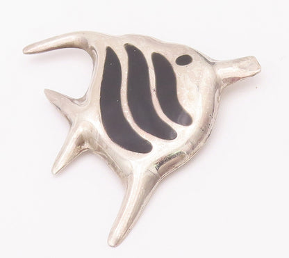 925 Sterling Silver Vintage Brooch Pin MEXICO Enameled Cutout Angelfish  BP10744