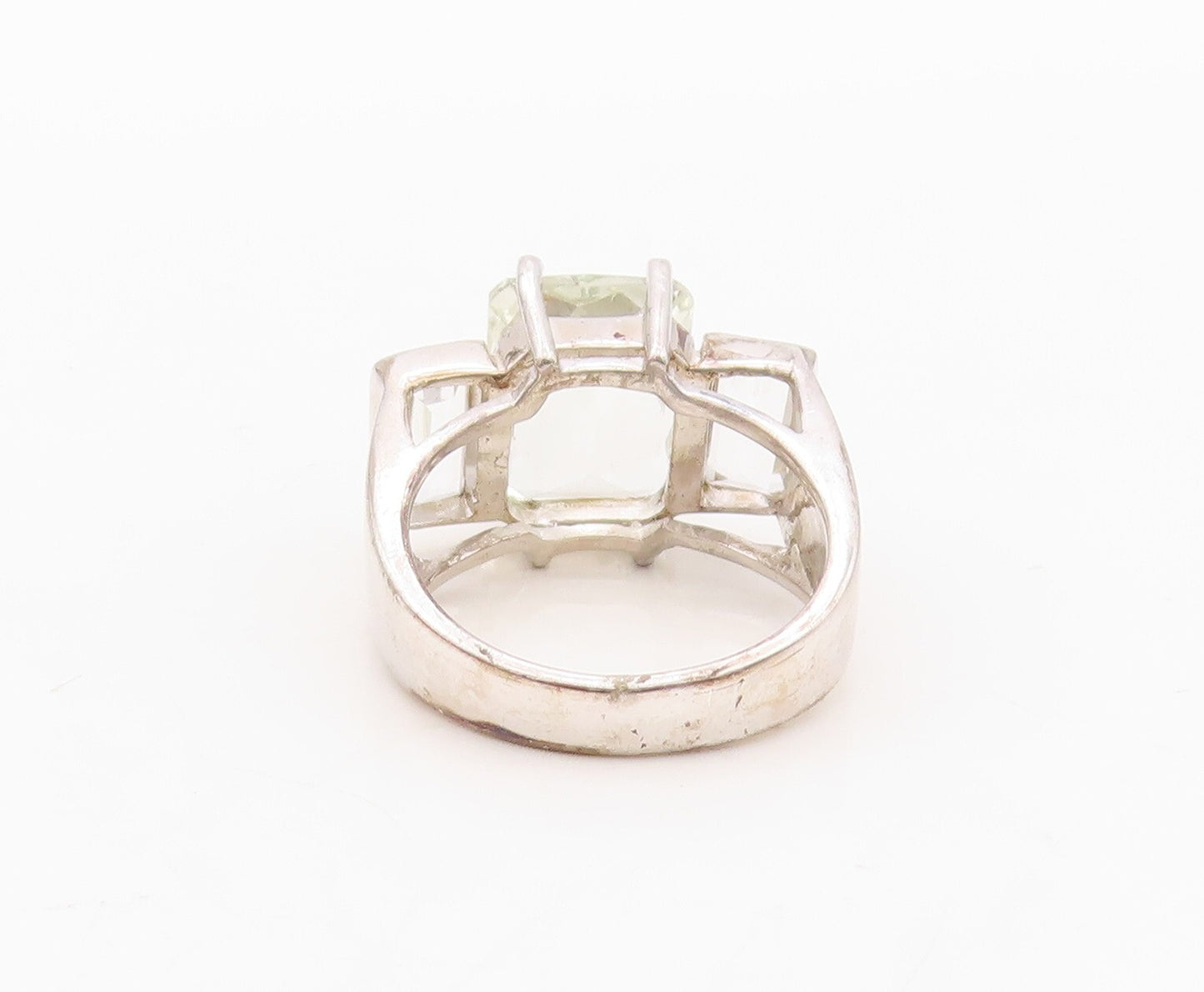 925 Sterling Silver Vintage Ring Rectangle Green Amethyst & Topaz  Sz 8  RG30012