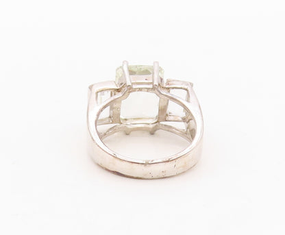 925 Sterling Silver Vintage Ring Rectangle Green Amethyst & Topaz  Sz 8  RG30012
