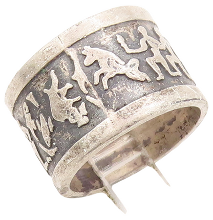 925 Sterling Silver Vintage Ring MEXICO Solid Trible Life Carved  Sz 6  RG31004