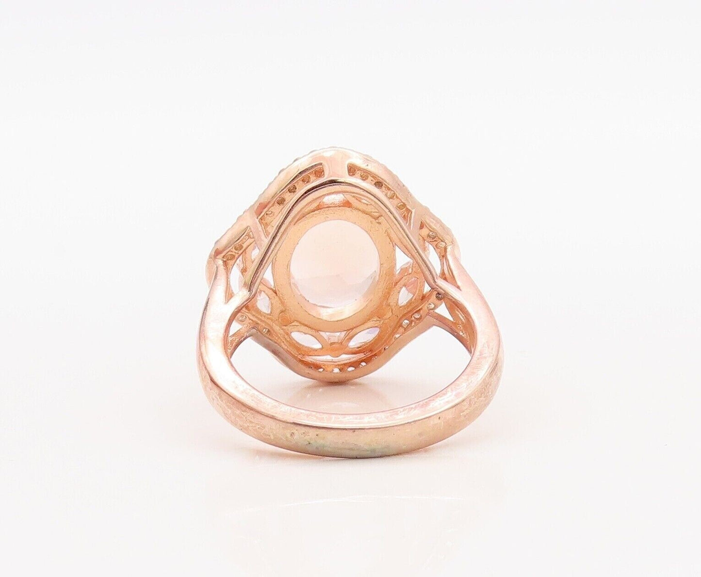 925 Sterling Silver Vintage Ring Rose Gold Plated Morganite & CZ  Sz 7.5 RG30076