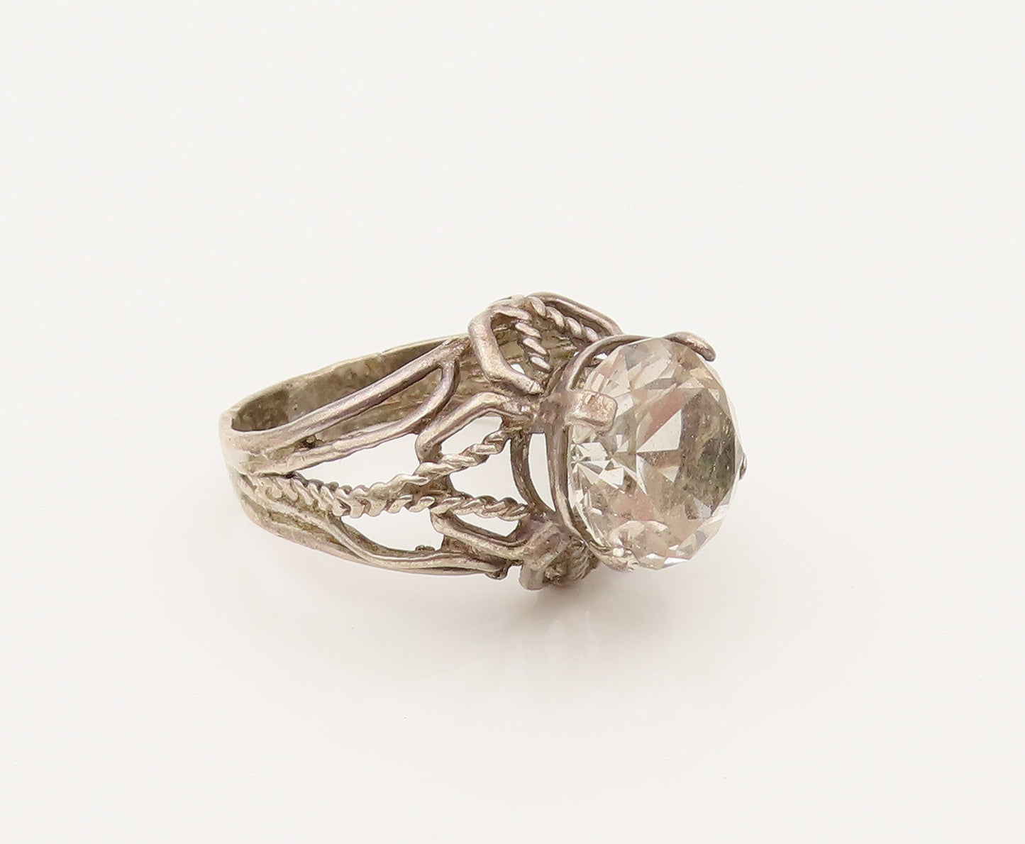 925 Sterling Silver Vintage Openwork Rope Star Dome Topaz Ring Sz 7  RG26490