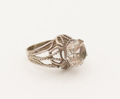 925 Sterling Silver Vintage Openwork Rope Star Dome Topaz Ring Sz 7  RG26490