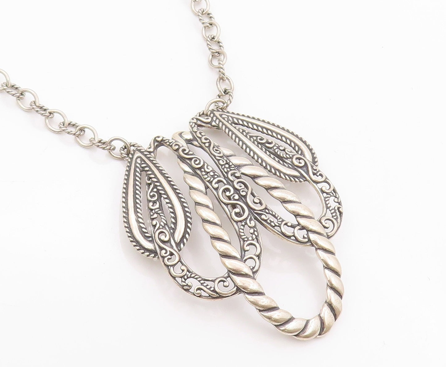 925 Sterling Silver Vintage Necklace CAROLYN POLLACK Swirly Designer Cut  NE4504