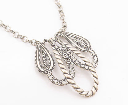 925 Sterling Silver Vintage Necklace CAROLYN POLLACK Swirly Designer Cut  NE4504